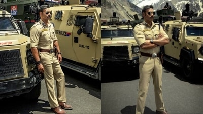 Ajay Devgn poses in new photos shared by Rohit Shetty. Ajay Devgn poses in new photos shared by Rohit Shetty.