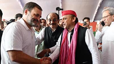 Congress leader Rahul Gandhi and Samajwadi Party chief Akhilesh Yadav in Phulpur on May 19. Congress leader Rahul Gandhi and Samajwadi Party chief Akhilesh Yadav in Phulpur on May 19.