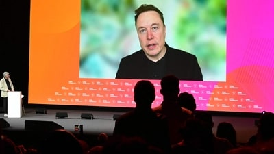 Elon Musk addresses participants via videoconference during the 8th edition of the Vivatech technology startups and innovation fair, at the Porte de Versailles exhibition centre in Paris. (AFP) Elon Musk addresses participants via videoconference during the 8th edition of the Vivatech technology startups and innovation fair, at the Porte de Versailles exhibition centre in Paris. (AFP)