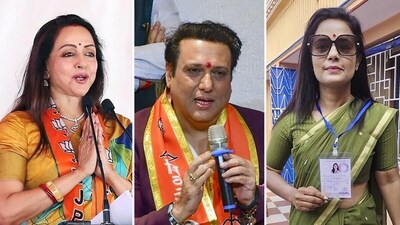 BJP MP Hema Malini, actor Govinda and Trinamool MP Mahua Moitra BJP MP Hema Malini, actor Govinda and Trinamool MP Mahua Moitra