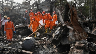 Ten fire engines were pressed into service to control the blaze and the firefighting went past 11 pm on Thursday. (AP) Ten fire engines were pressed into service to control the blaze and the firefighting went past 11 pm on Thursday. (AP)