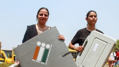 Polling officials leave for their respective polling booths after collecting EVMs and other election materials from a distribution centre on the eve of the sixth phase of Lok Sabha polls, in Gurugram on Friday. (ANI) Polling officials leave for their respective polling booths after collecting EVMs and other election materials from a distribution centre on the eve of the sixth phase of Lok Sabha polls, in Gurugram on Friday. (ANI)