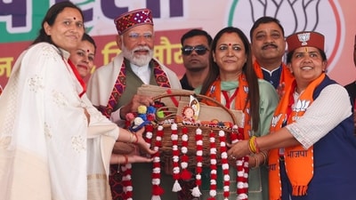 While addressing an election rally in Himachal Pradesh's Shimla, PM Modi said, "I am here to seek blessings from you all for the third term of BJP government. I want your blessings to make a strong India, developed India, developed Himachal Pradesh...Five phases of elections are over and the BJP-NDA government is coming into power." (PTI) While addressing an election rally in Himachal Pradesh's Shimla, PM Modi said, "I am here to seek blessings from you all for the third term of BJP government. I want your blessings to make a strong India, developed India, developed Himachal Pradesh...Five phases of elections are over and the BJP-NDA government is coming into power." (PTI)