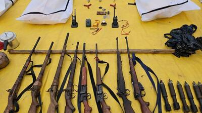 Police said they also seized rifles, muzzle, cooker bombs and other materials from the encounter spot (HT Photo/Sourced) Police said they also seized rifles, muzzle, cooker bombs and other materials from the encounter spot (HT Photo/Sourced)