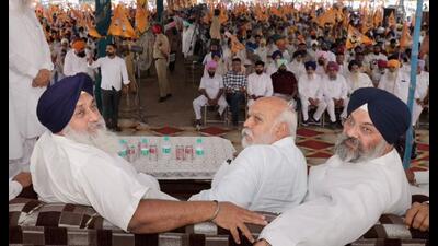 Shiromani Akali Dal president Sukhbir Singh Badal during a rally. Shiromani Akali Dal president Sukhbir Singh Badal during a rally.