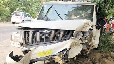 The pickup jeep that met with the accident along the Sirhind Canal at Behlolpur village near Machhiwara town of Ludhiana district on Friday. (HT Photo)
