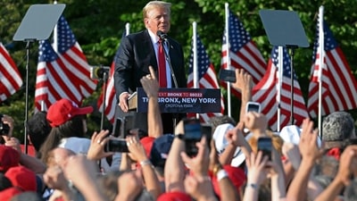 Former US President and Republican presidential candidate Donald Trump speaks during a campaign rally in the South Bronx in New York City on May 23, 2024. (Photo by Jim WATSON / AFP) (AFP) Former US President and Republican presidential candidate Donald Trump speaks during a campaign rally in the South Bronx in New York City on May 23, 2024. (Photo by Jim WATSON / AFP) (AFP)