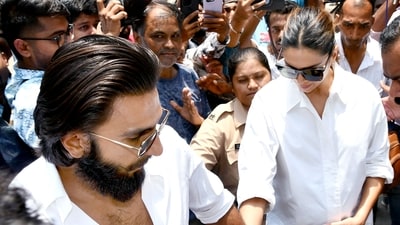Actor Ranveer Singh with wife, actor Deepika Padukone stepped out to vote recently in Mumbai, and her baby bump was seen for the first time Actor Ranveer Singh with wife, actor Deepika Padukone stepped out to vote recently in Mumbai, and her baby bump was seen for the first time