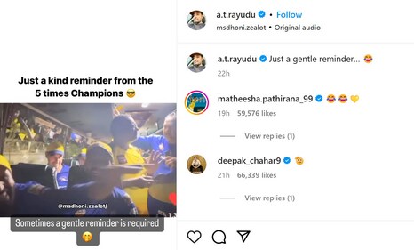 CSK players comment on Rayudu's post mocking RCB