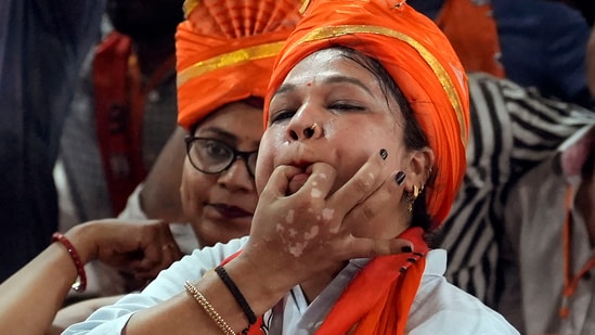 Supporters at Prime Minister Narendra Modi's public meeting in support of BJP candidates for Lok Sabha polls, at Dwarka in New Delhi. (PTI)