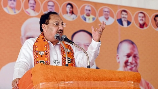 BJP National President JP Nadda addresses a public meeting for Lok Sabha elections, in Kushinagar district. (PTI Photo) BJP National President JP Nadda addresses a public meeting for Lok Sabha elections, in Kushinagar district. (PTI Photo)