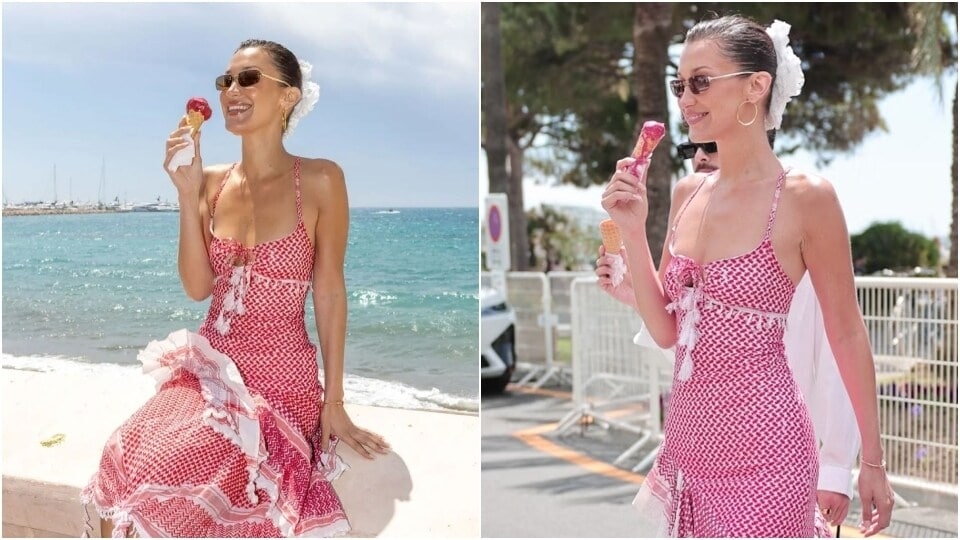 bella hadid keffiyeh dress designer Just a scoop @bellahadid in the keffiyeh dress by @hushi5 : Getty