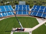 The newly-built Nassau County International Cricket Stadium, near New York, was launched on May 15, 2024 with the sport's world body "excited" to conquer new territories through the T20 World Cup in June. The 34,000-capacity stadium, with infrastructure from the Las Vegas Formula 1 circuit and drop-in pitches prepared in Florida, will host the hotly-anticipated India-Pakistan clash on June 9, among its eight scheduled World Cup games. (Photo by Cecilia SANCHEZ / AFP)
