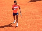 India's Sumit Nagal reacts after a point as he plays against Denmark's Holger Rune during their Monte Carlo ATP Masters Series Tournament India's Sumit Nagal reacts after a point as he plays against Denmark's Holger Rune during their Monte Carlo ATP Masters Series Tournament