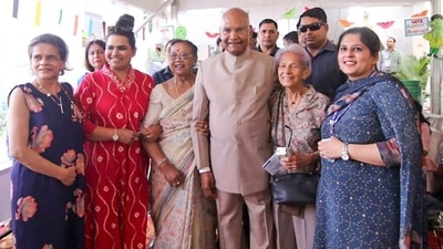 Former President Ram Nath Kovind and his family members after casting their vote in New Delhi. (ANI) Former President Ram Nath Kovind and his family members after casting their vote in New Delhi. (ANI)