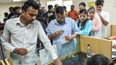Arvind Kejriwal said his elderly mother could not join them due to health reasons. "I voted against dictatorship, inflation and unemployment," he said. (Ishant) Arvind Kejriwal said his elderly mother could not join them due to health reasons. "I voted against dictatorship, inflation and unemployment," he said. (Ishant)