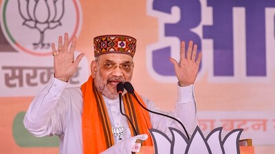 Union home minister Amit Shah claimed that Congress uses the Himachal Pradesh citizens' hard-earned money for contesting polls (PTI) Union home minister Amit Shah claimed that Congress uses the Himachal Pradesh citizens' hard-earned money for contesting polls (PTI)