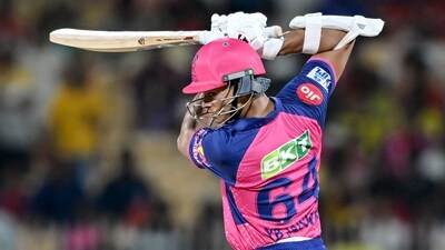 Rajasthan Royals' Yashasvi Jaiswal plays a shot. (AFP) Rajasthan Royals' Yashasvi Jaiswal plays a shot. (AFP)