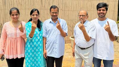 Delhi chief minister Arvind Kejriwal voted alongside his family in Delhi and asked people to vote against dictatorial thinking (Twitter/@ArvindKejriwal) Delhi chief minister Arvind Kejriwal voted alongside his family in Delhi and asked people to vote against dictatorial thinking (Twitter/@ArvindKejriwal)