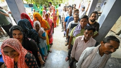Voters queue up to cast their ballots at a polling station during the sixth phase of voting in India's general election, in village Tigaon on the outskirts of Faridabad on May 25, 2024. (AFP) Voters queue up to cast their ballots at a polling station during the sixth phase of voting in India's general election, in village Tigaon on the outskirts of Faridabad on May 25, 2024. (AFP)