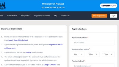 Mumbai University begins online registration for first year at muugadmission.samarth.edu.in. Mumbai University begins online registration for first year at muugadmission.samarth.edu.in.