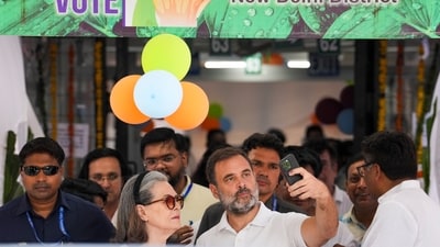 "Today is the sixth phase of voting and your every vote will ensure that: Recruitment for 30 lakh vacant government posts and first job guarantee scheme of <span class='webrupee'>₹</span>1 lakh per year is started for the youth. <span class='webrupee'>₹</span>8,500 per month starts coming into the accounts of women from poor families. Farmers are debt free and they get the right MSP on their crops. Labourers get a daily wage of <span class='webrupee'>₹</span>400," Rahul Gandhi said. (PTI) "Today is the sixth phase of voting and your every vote will ensure that: Recruitment for 30 lakh vacant government posts and first job guarantee scheme of <span class='webrupee'>₹</span>1 lakh per year is started for the youth. <span class='webrupee'>₹</span>8,500 per month starts coming into the accounts of women from poor families. Farmers are debt free and they get the right MSP on their crops. Labourers get a daily wage of <span class='webrupee'>₹</span>400," Rahul Gandhi said. (PTI)