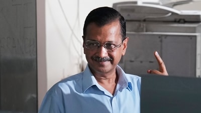 Delhi Chief Minister Arvind Kejriwal shows his finger marked with indelible ink after casting vote at a polling station during the sixth phase of Lok Sabha elections. (PTI) Delhi Chief Minister Arvind Kejriwal shows his finger marked with indelible ink after casting vote at a polling station during the sixth phase of Lok Sabha elections. (PTI)
