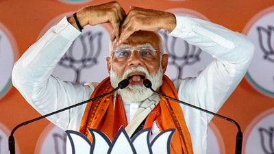 Prime Minister Narendra Modi addresses a public meeting for Lok Sabha elections in Patna district on Saturday. (PTI)