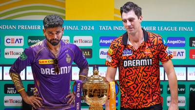 Kolkata Knight Riders captain Shreyas Iyer and Sunrisers Hyderabad's skipper Pat Cummins during a press conference on the eve of the Indian Premier League (IPL) final match, in Chennai (PTI) Kolkata Knight Riders captain Shreyas Iyer and Sunrisers Hyderabad's skipper Pat Cummins during a press conference on the eve of the Indian Premier League (IPL) final match, in Chennai (PTI)
