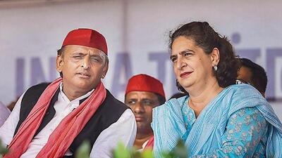 Samajwadi Party chief Akhilesh Yadav with Congress leader Priyanka Gandhi Vadra at a rally in Gorakhpur on Saturday. (PTI) Samajwadi Party chief Akhilesh Yadav with Congress leader Priyanka Gandhi Vadra at a rally in Gorakhpur on Saturday. (PTI)