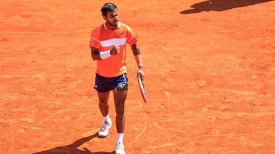 India's Sumit Nagal reacts after a point as he plays against Denmark's Holger Rune during their Monte Carlo ATP Masters Series Tournament (AFP) India's Sumit Nagal reacts after a point as he plays against Denmark's Holger Rune during their Monte Carlo ATP Masters Series Tournament (AFP)