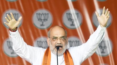 Union Home Minister Amit Shah accused Rahul Gandhi of spreading falsehoods on Agnipath scheme. (Santosh Kumar/ Hindustan Times)