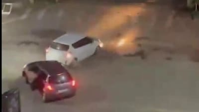 Two cars ram into each other over a gang war in Karnataka's Udupi. VIDEO Two cars ram into each other over a gang war in Karnataka's Udupi. VIDEO