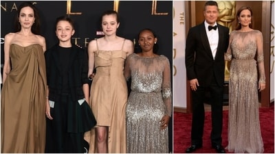 Angelina Jolie with her kids at Eternals premiere (2021), Angelina Jolie with Brad Pitt at 2014 Oscars. Angelina Jolie with her kids at Eternals premiere (2021), Angelina Jolie with Brad Pitt at 2014 Oscars.