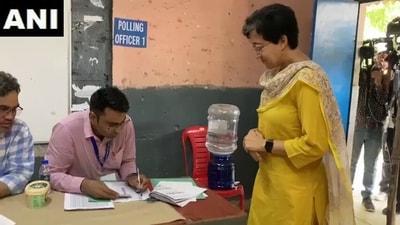 Delhi Minister and AAP leader Atishi cast her vote at Nigam Pratibha Vidyalaya, Kalkaji B Block, in the South Delhi constituency. Delhi Minister and AAP leader Atishi cast her vote at Nigam Pratibha Vidyalaya, Kalkaji B Block, in the South Delhi constituency.