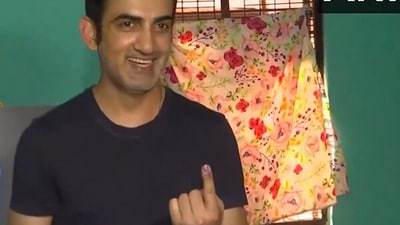  Former India cricketer and BJP East Delhi MP Gautam Gambhir appealed to people to exercise their franchise after casting his vote at the Government Sarvodaya Kanya Vidyalya. Former India cricketer and BJP East Delhi MP Gautam Gambhir appealed to people to exercise their franchise after casting his vote at the Government Sarvodaya Kanya Vidyalya.