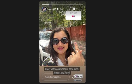 Lok Sabha elections 2024: Madhuri Jain Grover shared a picture of her inked finger. (Instagram/@madsj30) Lok Sabha elections 2024: Madhuri Jain Grover shared a picture of her inked finger. (Instagram/@madsj30)