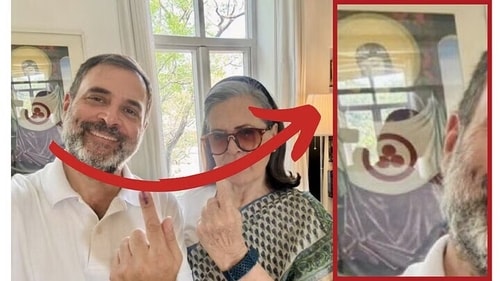 The painting showed a lady holding a banner. (Source: X/Altered by The Quint) The painting showed a lady holding a banner. (Source: X/Altered by The Quint)