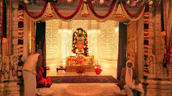 The idol of Ram Lalla at the Ram Mandir, in Ayodhya. (PTI)