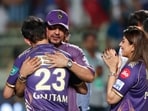Kolkata Knight Riders (KKR) co-owner and Bollywood actor Shah Rukh Khan embraces the team mentor Gautam Gambhir after the match in the Indian Premier League (IPL) 2024 Kolkata Knight Riders (KKR) co-owner and Bollywood actor Shah Rukh Khan embraces the team mentor Gautam Gambhir after the match in the Indian Premier League (IPL) 2024