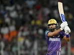 Shreyas Iyer plays a shot. Shreyas Iyer plays a shot.
