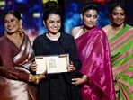 Payal Kapadia with her cast Chhaya Kadam, Divya Prabha and Kani Kusruti after she was awarded with the Grand Prix for the film All We Imagine as Light by Viola Davis during the Closing Ceremony at the 77th edition of the Cannes Film Festival. Payal Kapadia with her cast Chhaya Kadam, Divya Prabha and Kani Kusruti after she was awarded with the Grand Prix for the film All We Imagine as Light by Viola Davis during the Closing Ceremony at the 77th edition of the Cannes Film Festival.