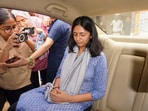 AAP Rajya Sabha MP Swati Maliwal at the Tis Hazari Court after she recorded her statement on the alleged assault by Delhi chief minister Arvind Kejriwal's aide Bibhav Kumar, in New Delhi,