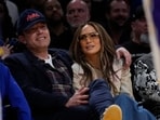 Ben Affleck and Jennifer Lopez watch the first half of an NBA basketball game between the Golden State Warriors and the Los Angeles Lakers in Los Angeles, Saturday, March 16, 2024. (AP Photo/Ashley Landis)