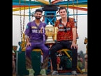 IPL final: Shreyas Iyer, Pat Cummins pose with IPL trophy. 