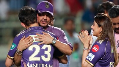 Kolkata Knight Riders (KKR) co-owner and Bollywood actor Shah Rukh Khan embraces the team mentor Gautam Gambhir after the match in the Indian Premier League (IPL) 2024 (ANI) Kolkata Knight Riders (KKR) co-owner and Bollywood actor Shah Rukh Khan embraces the team mentor Gautam Gambhir after the match in the Indian Premier League (IPL) 2024 (ANI)