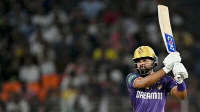 Shreyas Iyer plays a shot. Shreyas Iyer plays a shot.