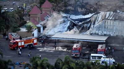 A view shows the burned TRP Game Zone in Rajkot after a fire broke out on Saturday. (REUTERS)