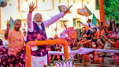 **EDS: IMAGE VIA @BJP4INDIA** Varanasi: Prime Minister Narendra Modi during Nari Shakti Sammelan in Varanasi, Tuesday, May 21, 2024. (PTI Photo) (PTI05_21_2024_000317B) (PTI) **EDS: IMAGE VIA @BJP4INDIA** Varanasi: Prime Minister Narendra Modi during Nari Shakti Sammelan in Varanasi, Tuesday, May 21, 2024. (PTI Photo) (PTI05_21_2024_000317B) (PTI)