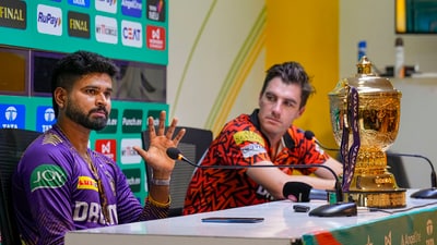 Chennai: Kolkata Knight Riders captain Shreyas Iyer and Sunrisers Hyderabad's Pat Cummins during a press conference on the eve of the Indian Premier League (IPL) final match. (PTI) Chennai: Kolkata Knight Riders captain Shreyas Iyer and Sunrisers Hyderabad's Pat Cummins during a press conference on the eve of the Indian Premier League (IPL) final match. (PTI)